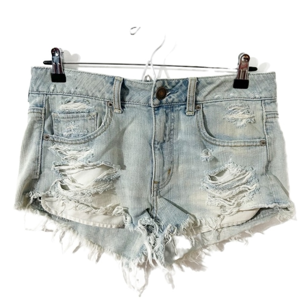 American Eagle Outfitters Distressed Jean Shorts Light Wash Raw Hem Holes